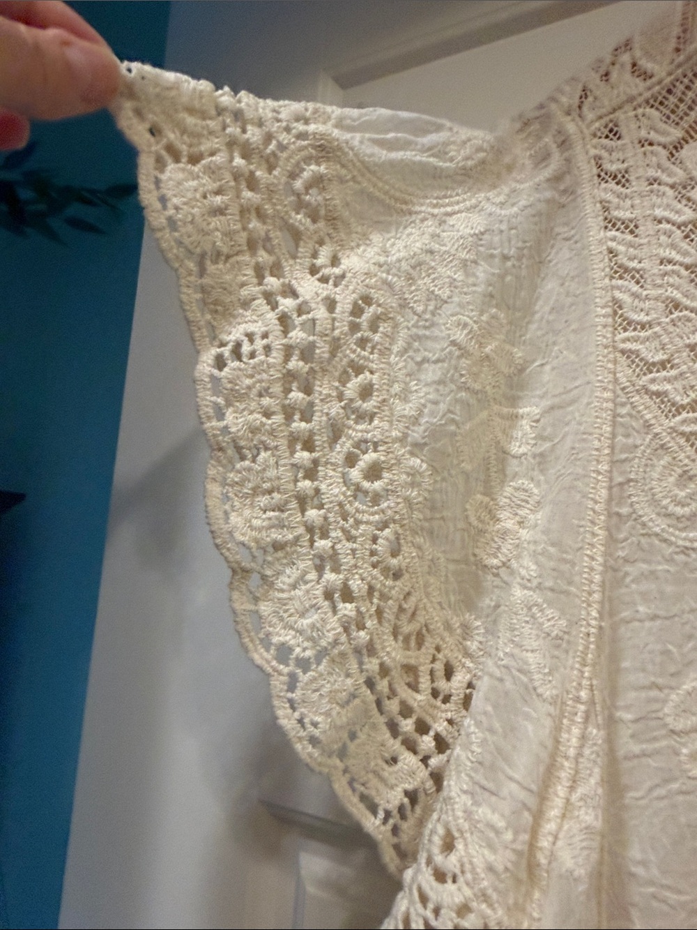 Democracy Cream Crochet Lace Flutter Sleeve Blouse - Picture 3 of 5